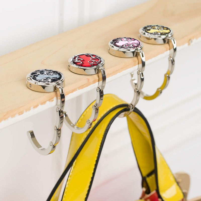 JewelBeauty Handbag Hooks Hangers Holder for Table Desk Lightweight Heart Cut-Out Crystal Gemstone Foldable Shoulder Handbag Purse Instant Bag Hanger Held Storage for Women Girl (White) - Image 4